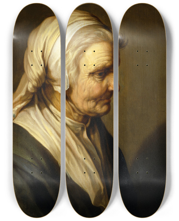 Triptych art skateboard deck of Abraham Bloemaert Old Woman by Abraham Bloemaert (1564-1651)