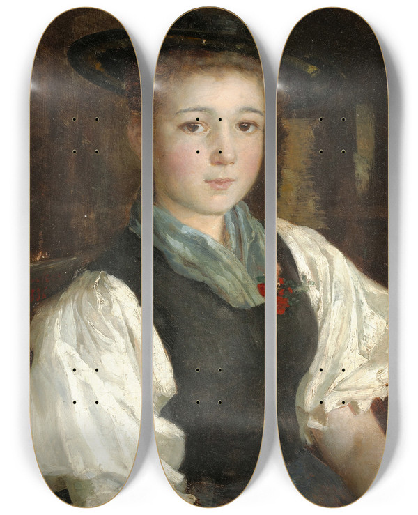 Triptych art skateboard deck of Albert Anker Bauernmdchen Farm Girl by Albert Anker (1831-1910)