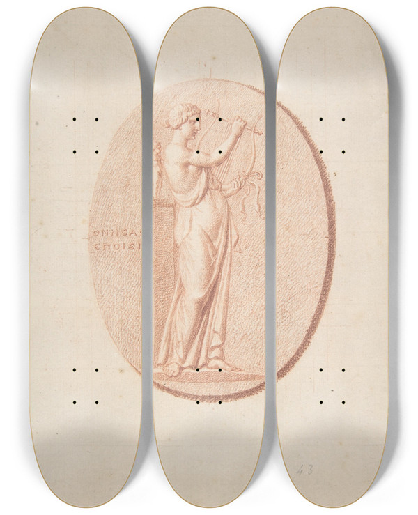 Triptych art skateboard deck of Bernard Picart A Muse_1 by Bernard Picart (1673-1733)