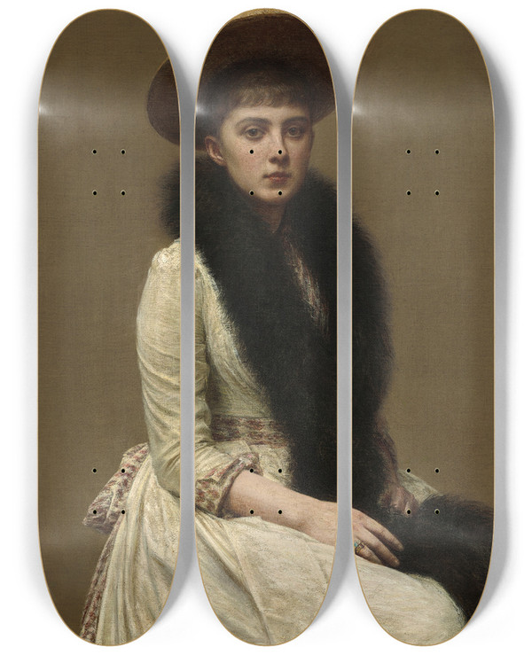 Triptych art skateboard deck of Henri Fantinlatour Portrait Of Sonia by Henri Fantin-Latour (1836-1904)