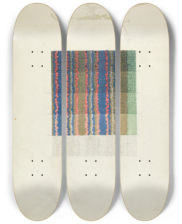 Triptych art skateboard deck of Elizabeth Moutal Shaker Rug Material_2 by Elizabeth Moutal