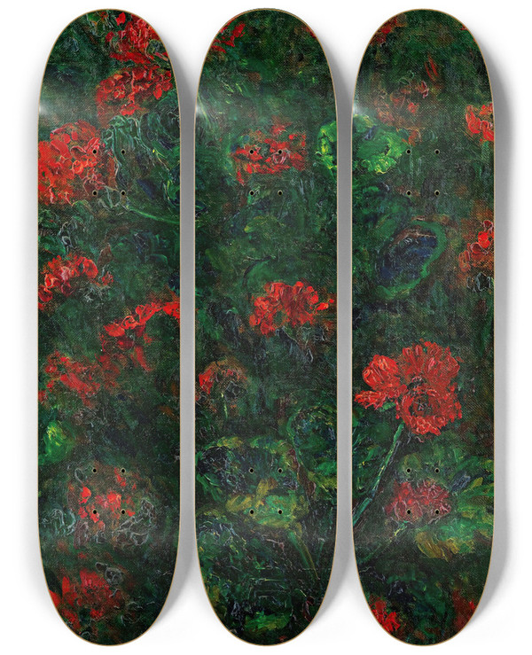 Triptych art skateboard deck of Boris Grigoriev Geraniums by Boris Grigoriev (1886-1939)