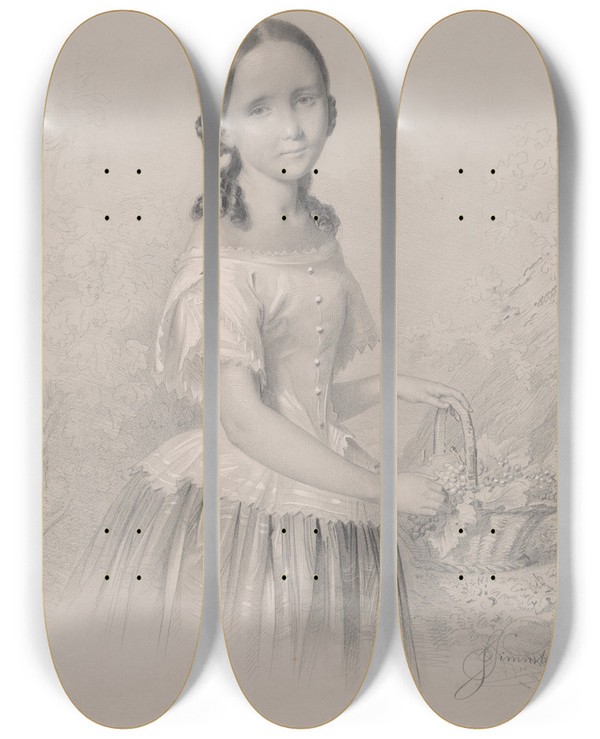 Triptych art skateboard deck of Jzef Simmler Portrait Of Franciszka Woowska Sister Of The Mother Of Feliks Jasieski by Jozef Simmler (1823-1868)