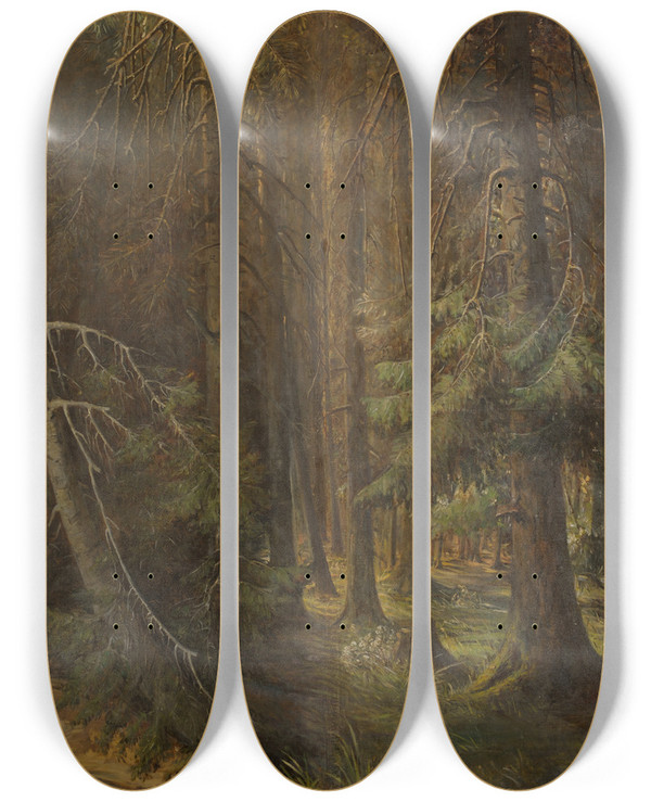 Triptych art skateboard deck of Julie Wilhelmine Hagenschwarz Forest by Julie Wilhelmine Hagen-Schwarz (1824-1902)