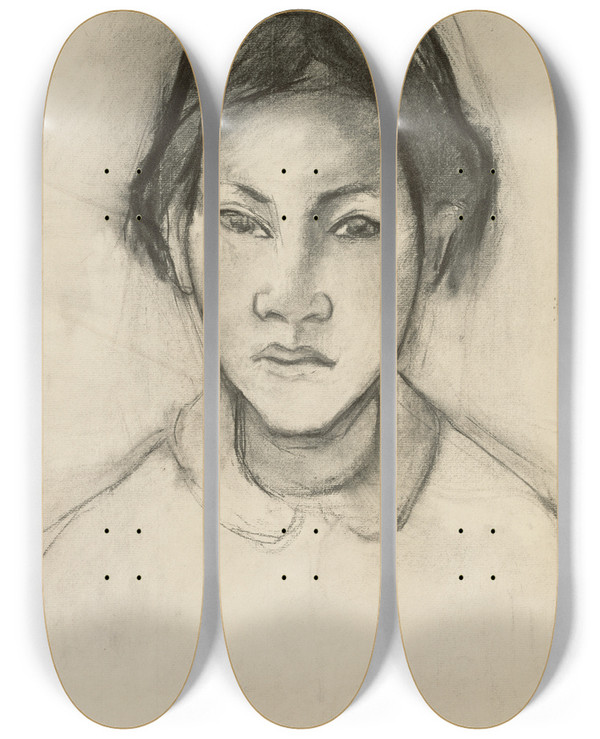 Triptych art skateboard deck of Paul Gauguin Head Of A Tahitian Woman_2 by Paul Gauguin (1848-1903)