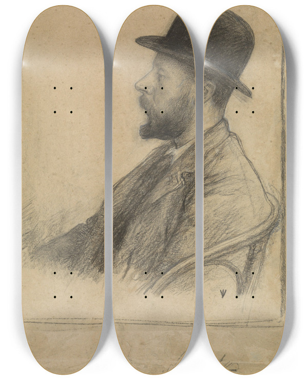 Triptych art skateboard deck of Jan Veth Portret Van George Hendrik Breitner by Jan Veth (1864-1925)