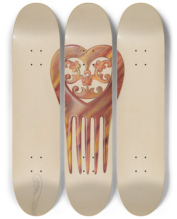 Triptych art skateboard deck of Erwin Schwabe Tortoise Shell Comb by Erwin Schwabe