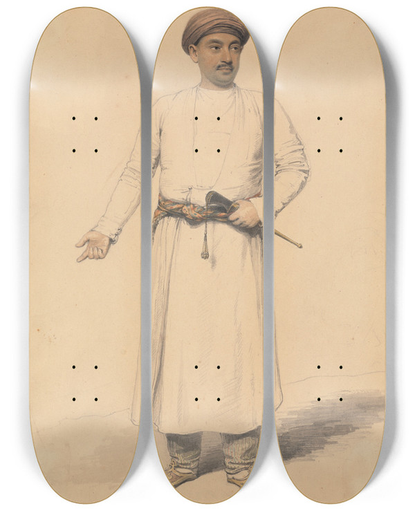 Triptych art skateboard deck of Henry Edridge Portrait Of An Indian Prince by Henry Edridge (1769-1821)
