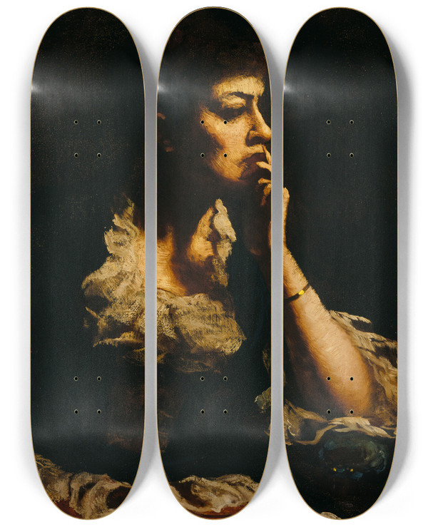 Triptych art skateboard deck of Eastman Johnson Portrait Of Mrs Eastman Johnson by Eastman Johnson (1824-1906)