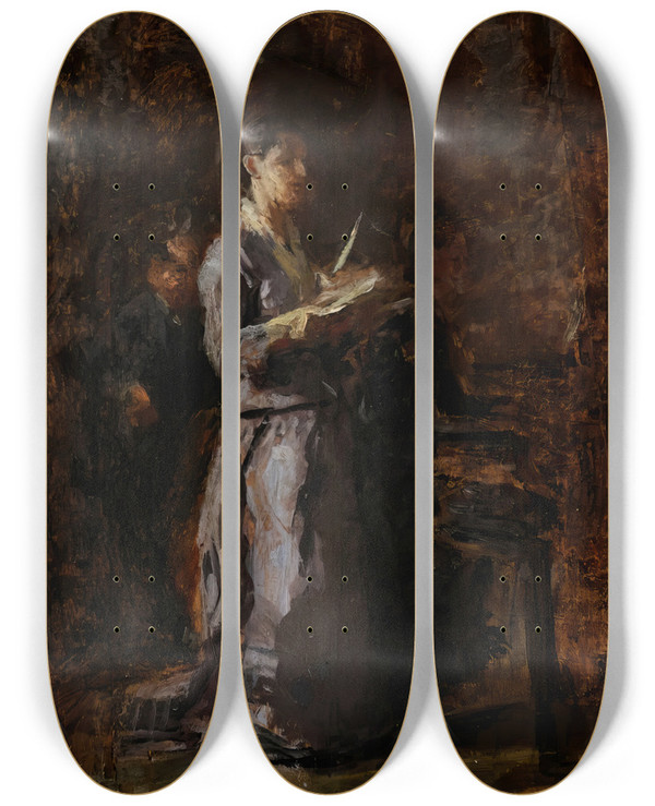 Triptych art skateboard deck of Thomas Eakins Study For Pathetic Song by Thomas Eakins (1844-1916)