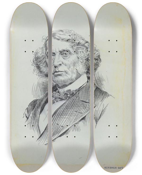 Triptych art skateboard deck of Jacques Reich Charles Sumner by Jacques Reich (1852-1923)
