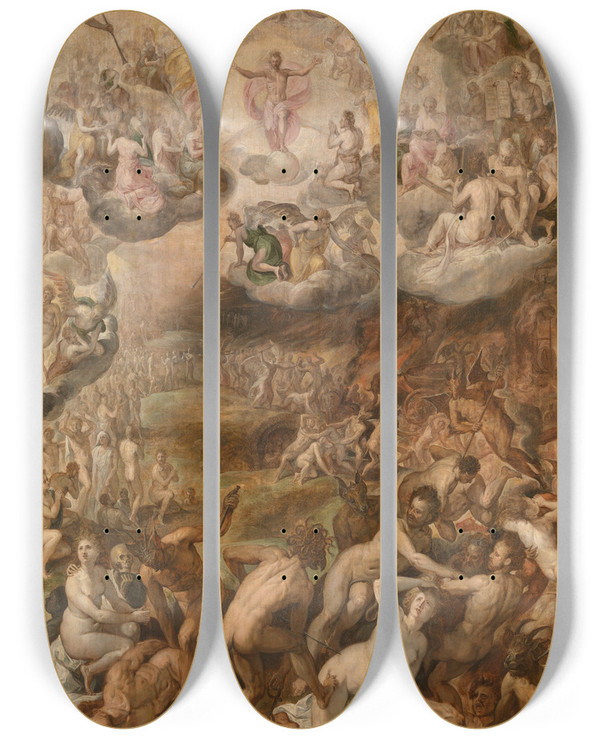 Triptych art skateboard deck of Crispijn Van Den Broeck The Last Judgement by Crispijn Van Den Broeck (1523-1591)