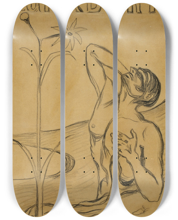 Triptych art skateboard deck of Edvard Munch The Flower Of Pain by Edvard Munch (1863-1944)