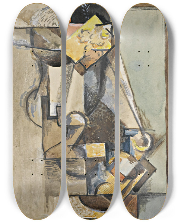 Triptych art skateboard deck of Antonin Prochzka Still Life With Vase And Flower by Antonin Prochazka (1882-1945)