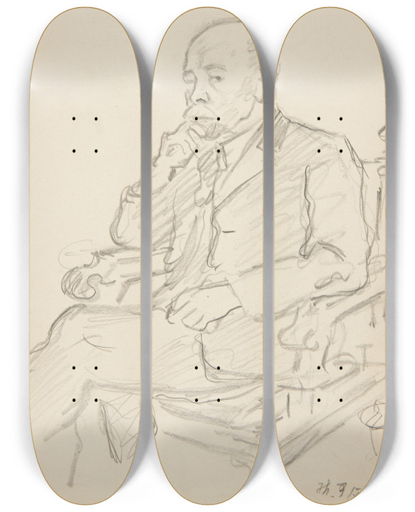 Triptych art skateboard deck of Ivan Ivanec Studium Portretowe Starszego Mczyzny Siedzcego W Fotelu by Ivan Ivanec (1893-1946)