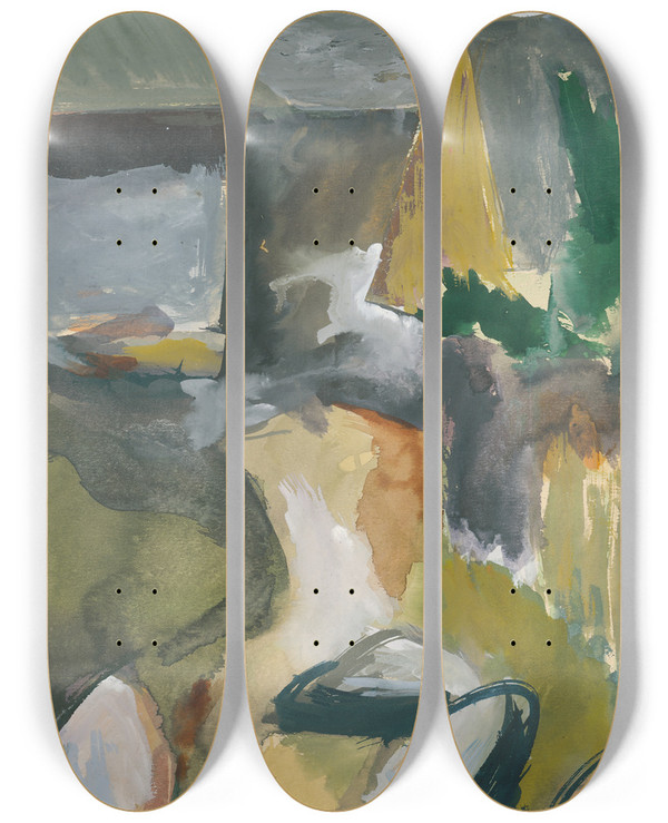 Triptych art skateboard deck of Jn Novk Cottages by Jan Novak (1921-1944)