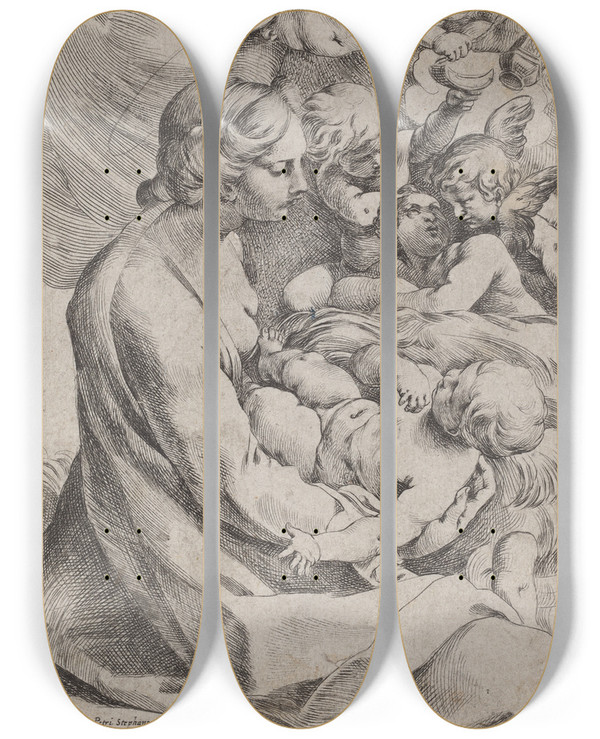 Triptych art skateboard deck of Ludovico Carracci Madonna And Child With Angels_2 by Ludovico Carracci (1555-1619)