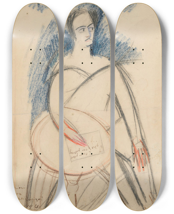 Triptych art skateboard deck of Zygmunt Waliszewski Juliusz Sowacki by Zygmunt Waliszewski (1897-1936)