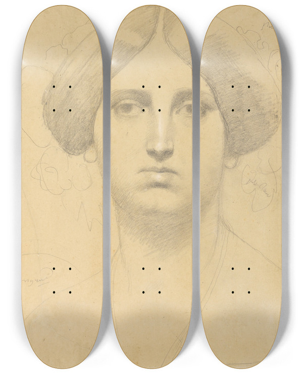 Triptych art skateboard deck of Jean Auguste Dominique Ingres Madame Moitessier_2 by Jean Auguste Dominique Ingres (1780-1867)
