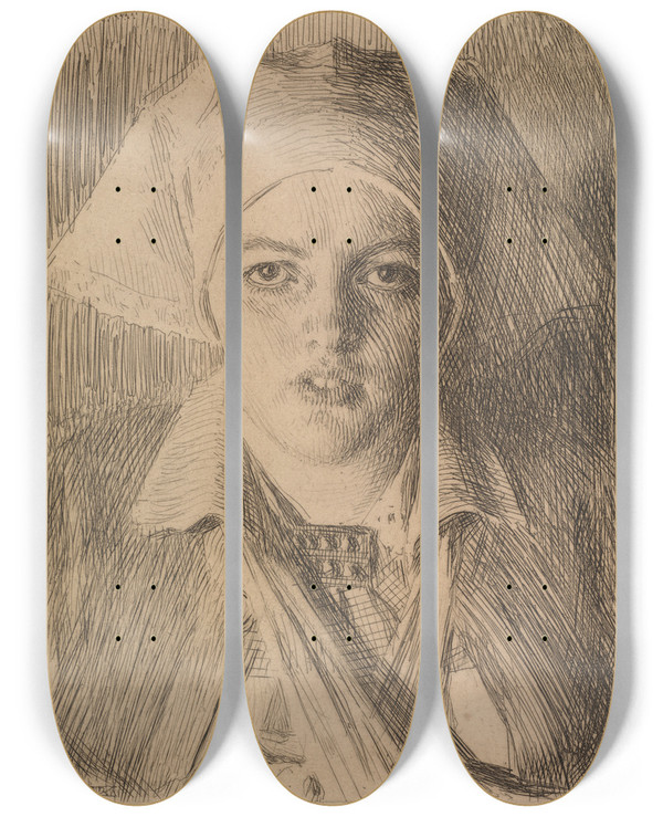 Triptych art skateboard deck of Anders Zorn Gulli Ii by Anders Zorn (1860-1920)