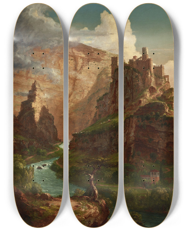 Triptych art skateboard deck of Thomas Cole The Fountain Of Vaucluse by Thomas Cole (1801-1848)