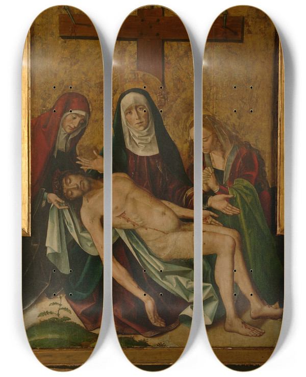 Triptych art skateboard deck of Pedro Berruguete Piet by Pedro Berruguete (1450-1504)