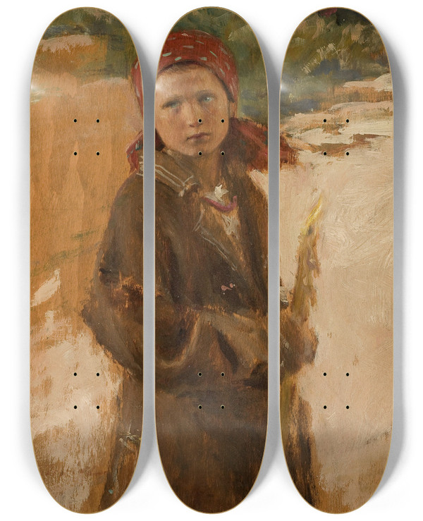 Triptych art skateboard deck of Teodor Axentowicz For The Candlemas_2 by Teodor Axentowicz (1859-1938)