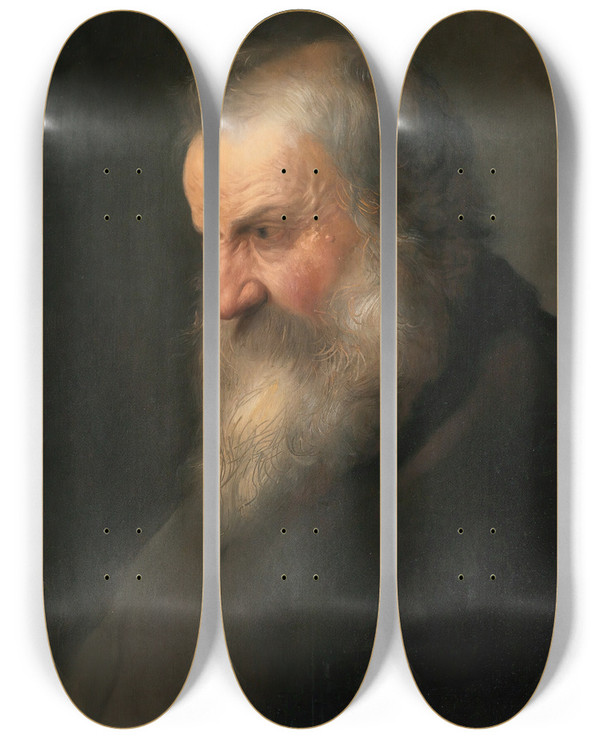 Triptych art skateboard deck of Jan Lievens Head Of An Old Man by Jan Lievens (1607-1674)