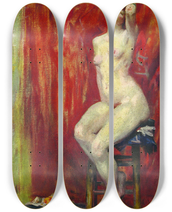 Triptych art skateboard deck of Eliseu Visconti Nu Sentado by Eliseu Visconti (1866-1944)