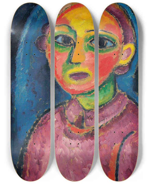 Triptych art skateboard deck of Alexej Von Jawlensky Brustbild Einer Frau In Rtlichem Gewand by Alexej Von Jawlensky (1864-1941)