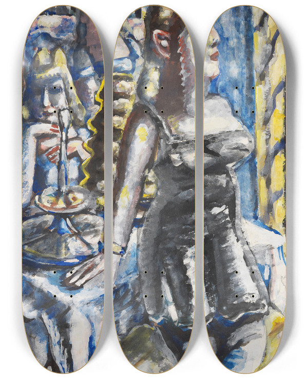 Triptych art skateboard deck of Paul Kleinschmidt Die Kuchenbar by Paul Kleinschmidt (1883-1949)