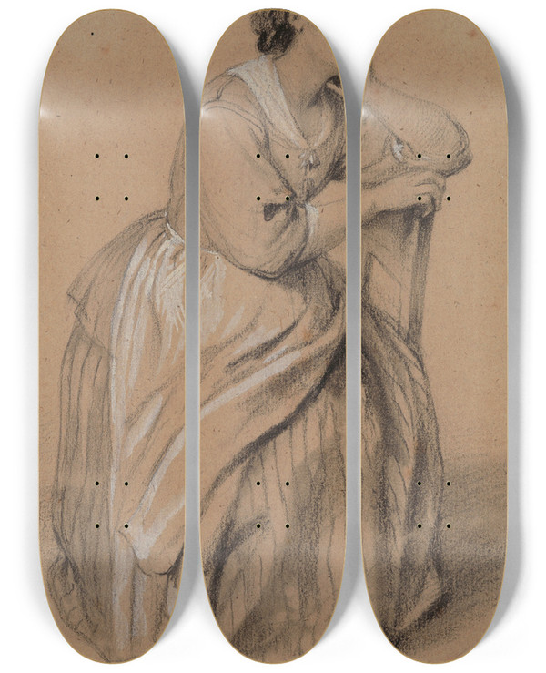 Triptych art skateboard deck of Jeanbaptiste Madou Seated Woman by Jean-Baptiste Madou (1796-1877)