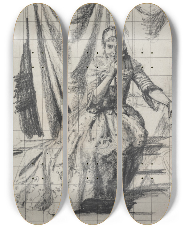 Triptych art skateboard deck of Carl Bloch Udkast Til Raderingen Den Unge Mand Og Dden_2 by Carl Bloch (1834-1890)