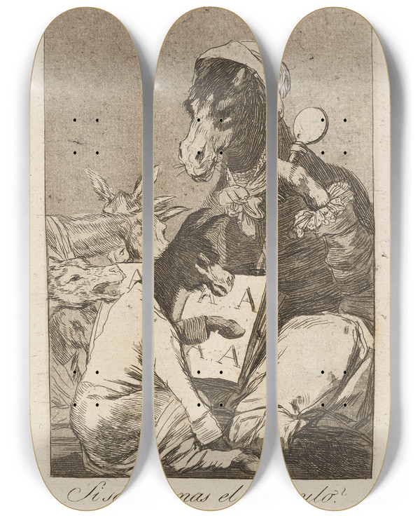 Triptych art skateboard deck of Francisco De Goya Si Sabr Mas El Discipulo Might Not The Pupil Know More by Francisco de Goya (1746-1828)