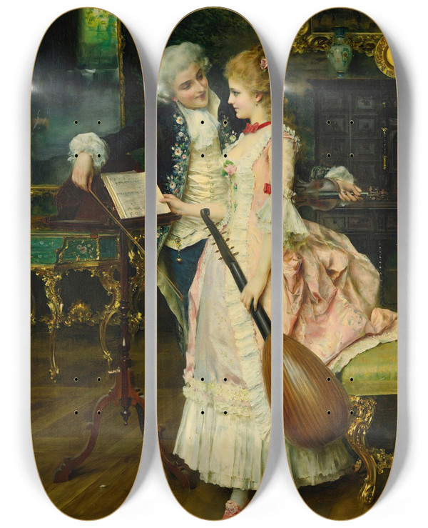 Triptych art skateboard deck of Federico Andreotti An Interlude by Federico Andreotti (1847-1930)
