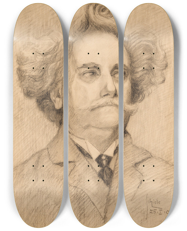 Triptych art skateboard deck of Egon Schiele Herrenportrt Mit Haartolle by Egon Schiele (1890-1918)