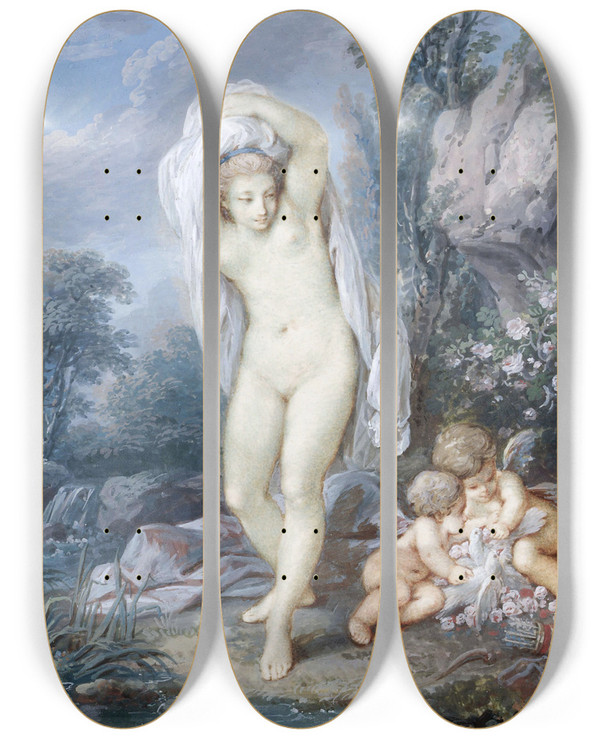 Triptych art skateboard deck of Jacques Charlier Le Bain De Vnus by Jacques Charlier (1720-1790)