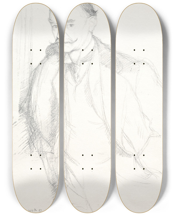 Triptych art skateboard deck of William Rothenstein Thomas Hardy by William Rothenstein (1872-1945)