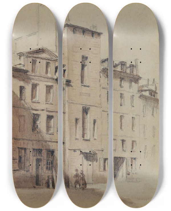 Triptych art skateboard deck of Augustesbastien Bnard Tour Des Plerins Restes De Lglise Saint Jean De Latran by Auguste-Sbastien Bnard (1810-1873)