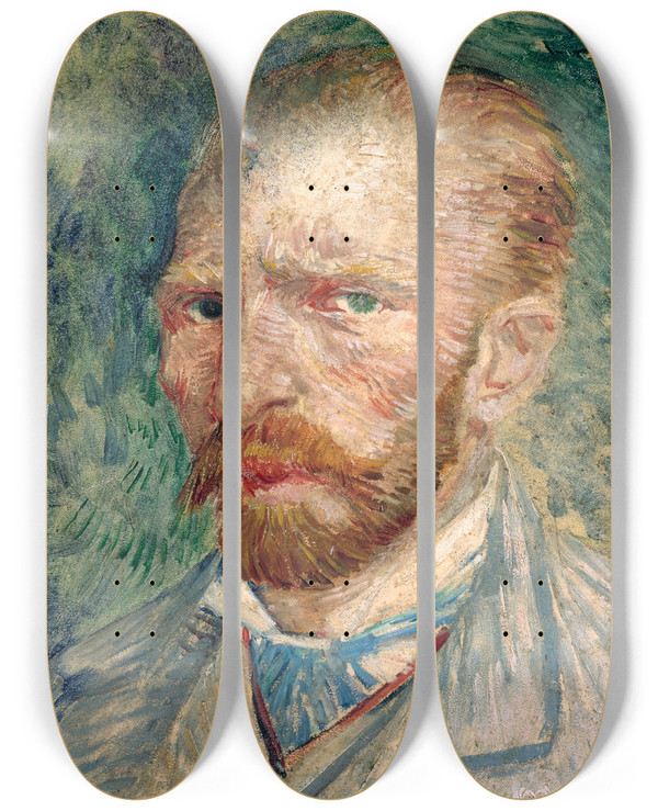 Triptych art skateboard deck of Vincent Van Gogh Selfportrait_6 by Vincent van Gogh (1853-1890)