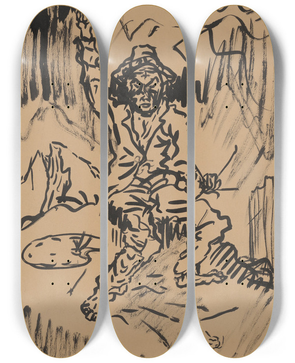 Triptych art skateboard deck of Arnold Peter Weiszkubnan Selfportrait_3 by Arnold Peter Weisz-Kubnan (1898-1944)