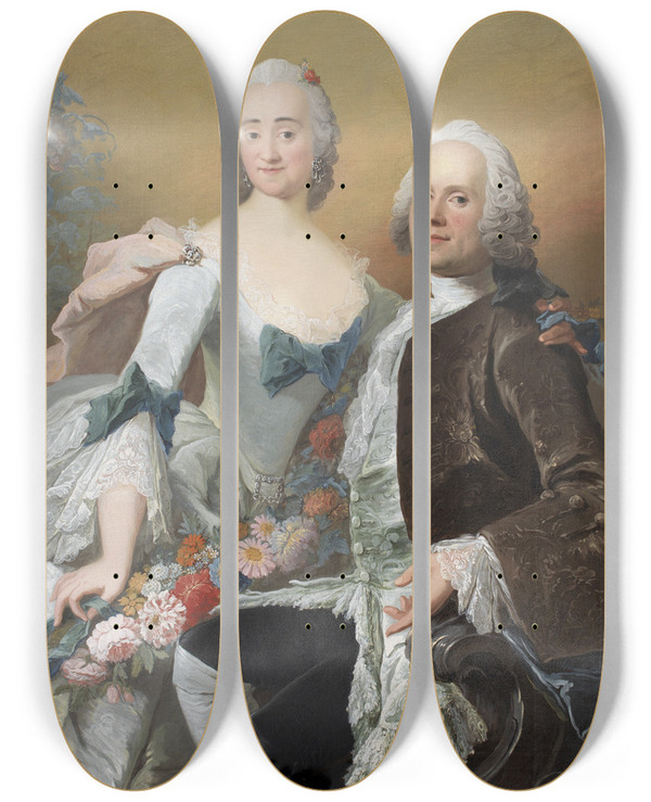 Triptych art skateboard deck of Peder Als The Court Jeweller Christopher Fabritius And His Wife Gundel Ne Berntz by Peder Als (1725-1775)