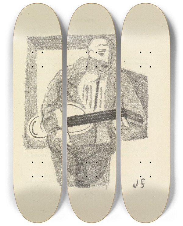 Triptych art skateboard deck of Juan Gris As A Wife Has A Cow 2 by Juan Gris (1887-1927)
