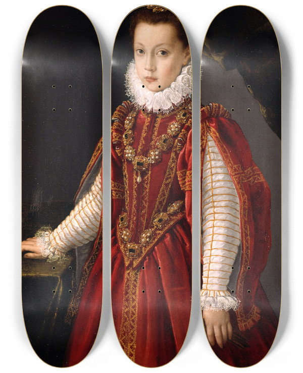 Triptych art skateboard deck of Sofonisba Anguissola Portrait Of A Young Lady by Sofonisba Anguissola (1530-1625)
