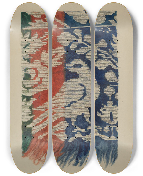 Triptych art skateboard deck of Alois E Ulrich Jacquard Coverlet Detail by Alois E Ulrich