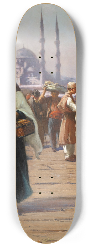 Fausto Zonaro - On The Galata Bridge, Constantinople 8.25 inch art skate deck