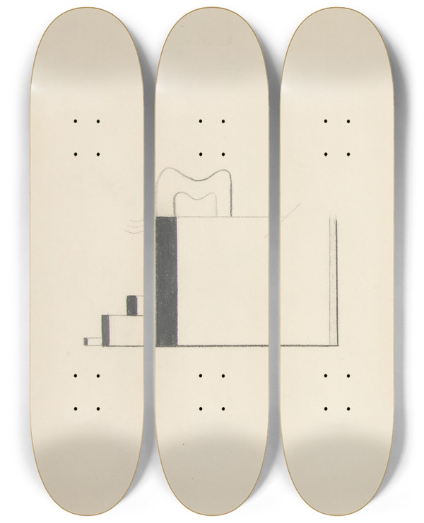 Triptych art skateboard deck of Viking Eggeling Original Drawings 03 by Viking Eggeling (1880-1925)