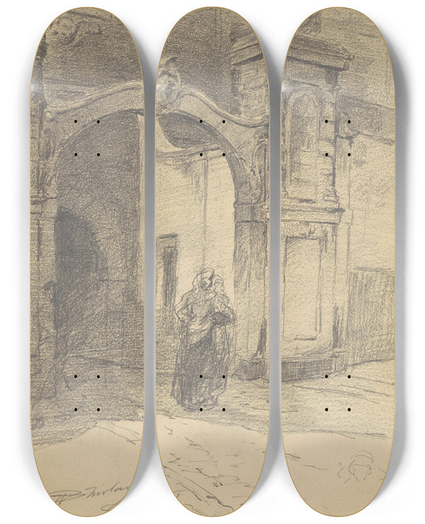 Triptych art skateboard deck of Walter Shirlaw Dordrecht by Walter Shirlaw (1838-1909)