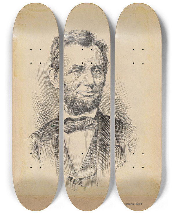 Triptych art skateboard deck of Jacques Reich Abraham Lincoln by Jacques Reich (1852-1923)