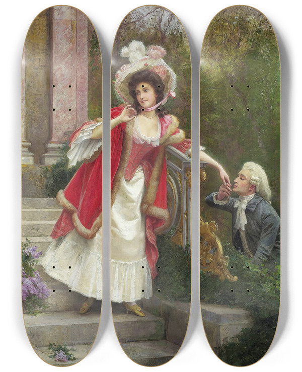Triptych art skateboard deck of Jules Girardet The Lovers by Jules Girardet (1829-1894)